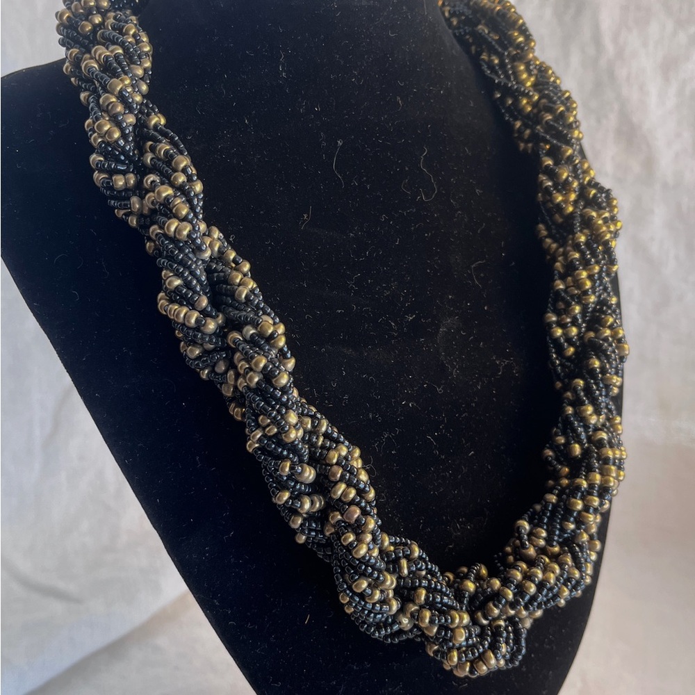 Elegant multistrand seedbead Necklace in Black and Bronze